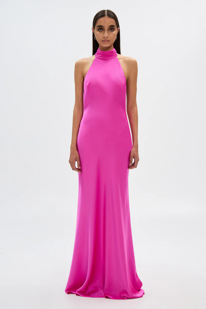 Evianna Satin Dress - Hot Pink