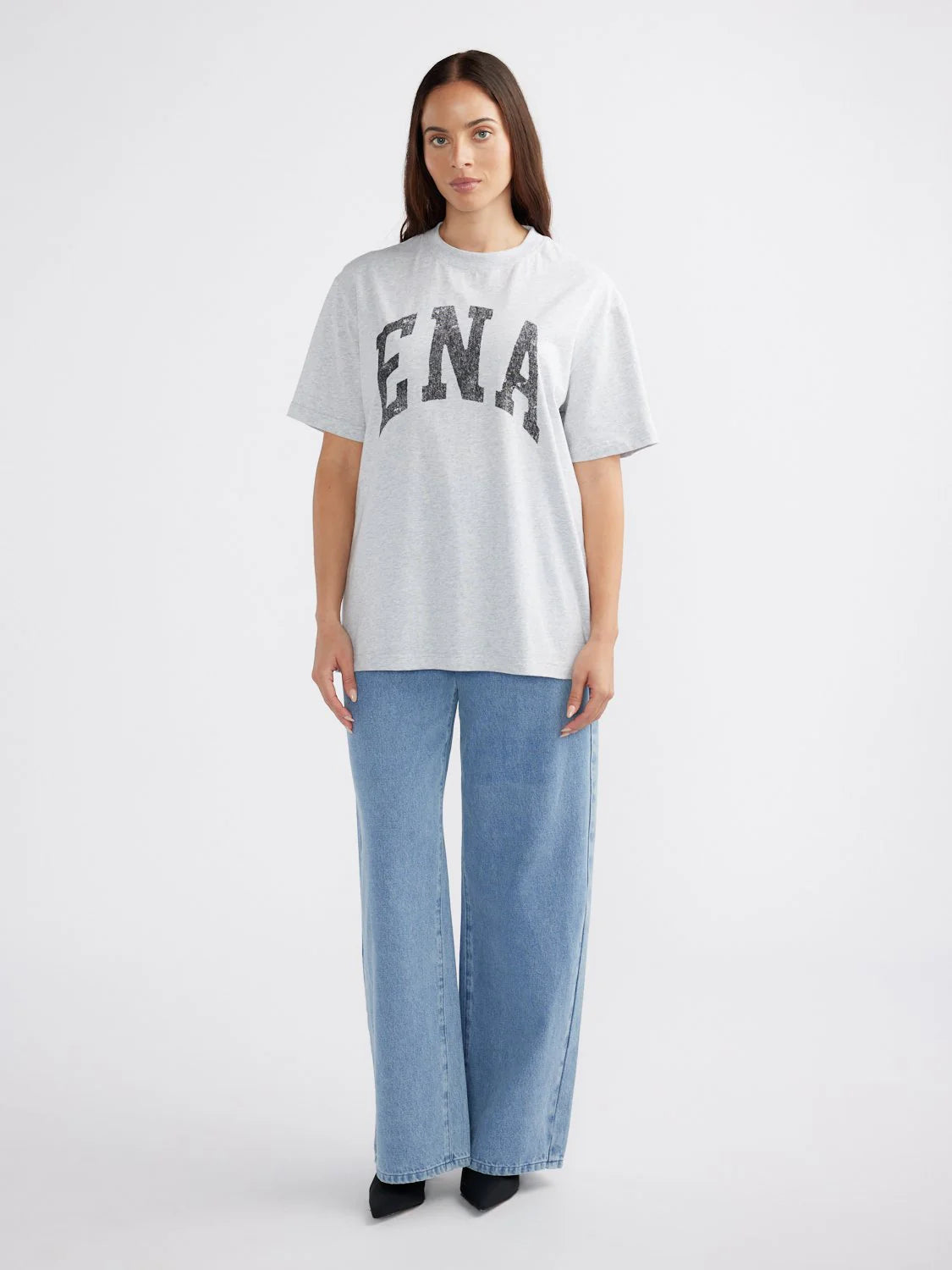 Jessie Oversized Collegiate Tee - Mid Grey Marle