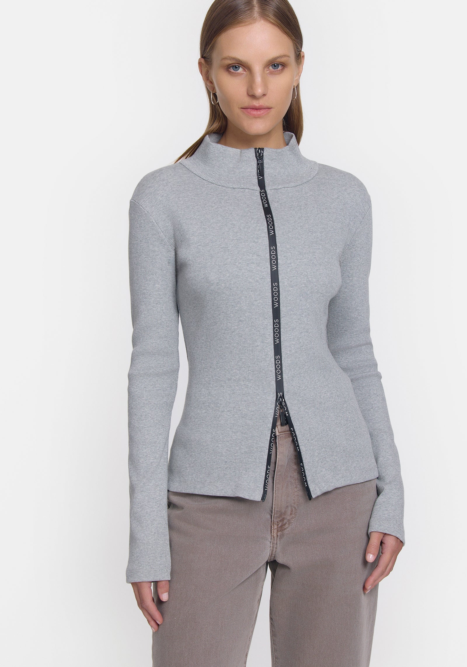 Woods Rib Zip Top - Grey Marle