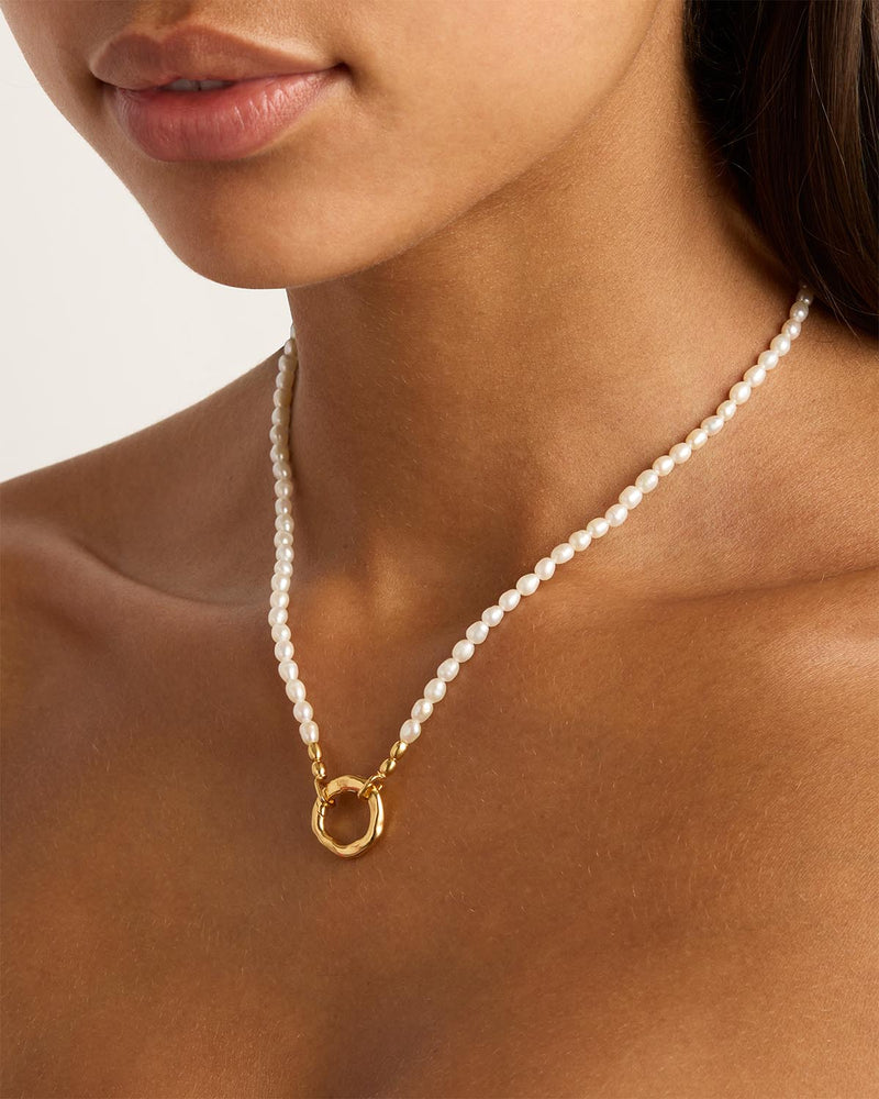 Horizon Annex Link Pearl Necklace - Gold