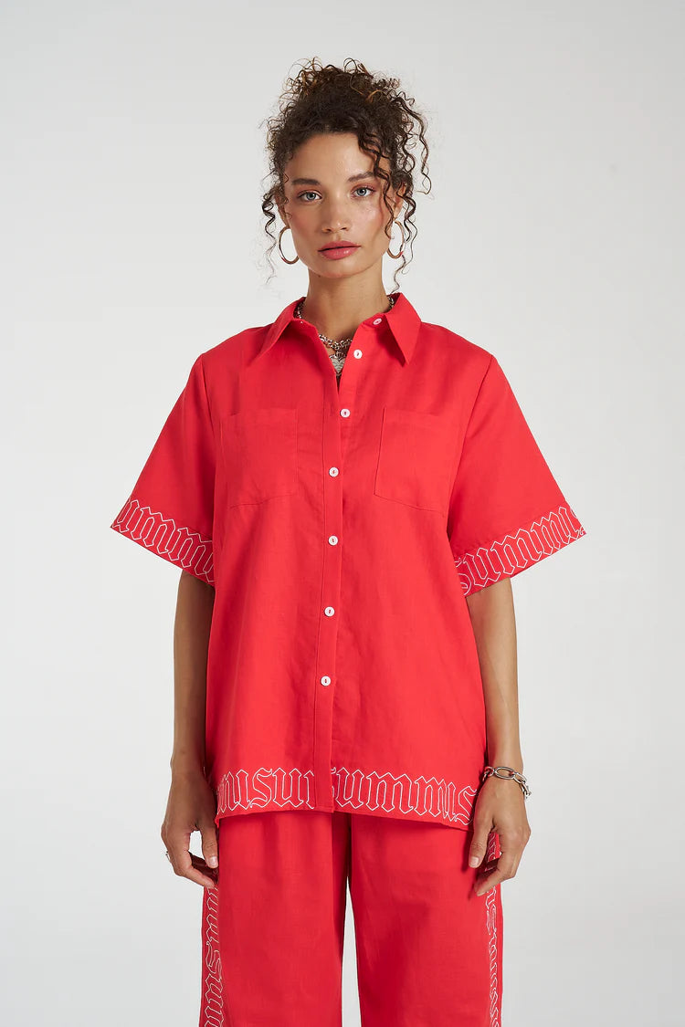 Sig Linen Shirt - Scarlet Summi